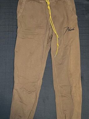 Rhude Brown Jogger Sweatpants with Yellow Drawstring